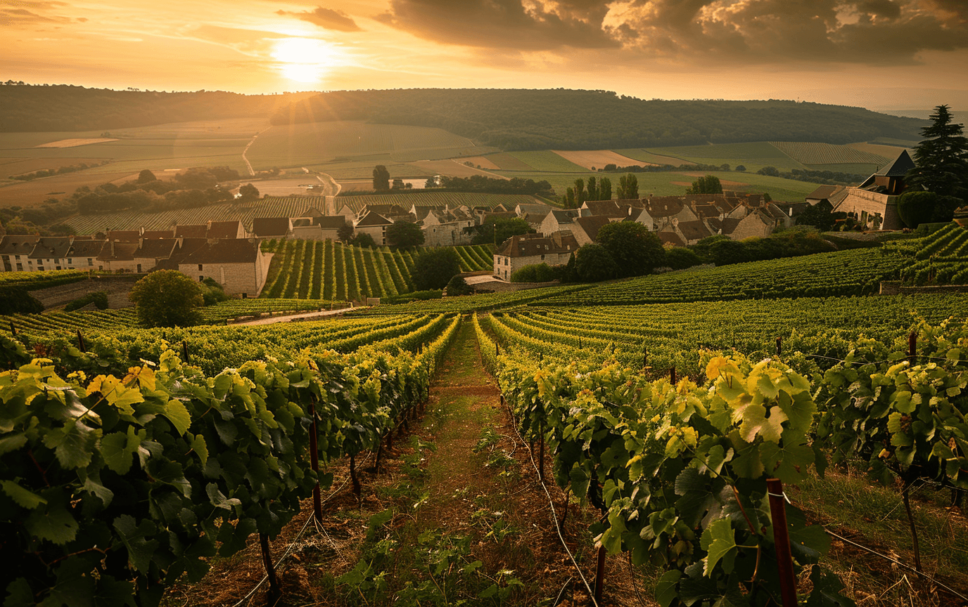 Burgundy vineyards landscape at golden hour